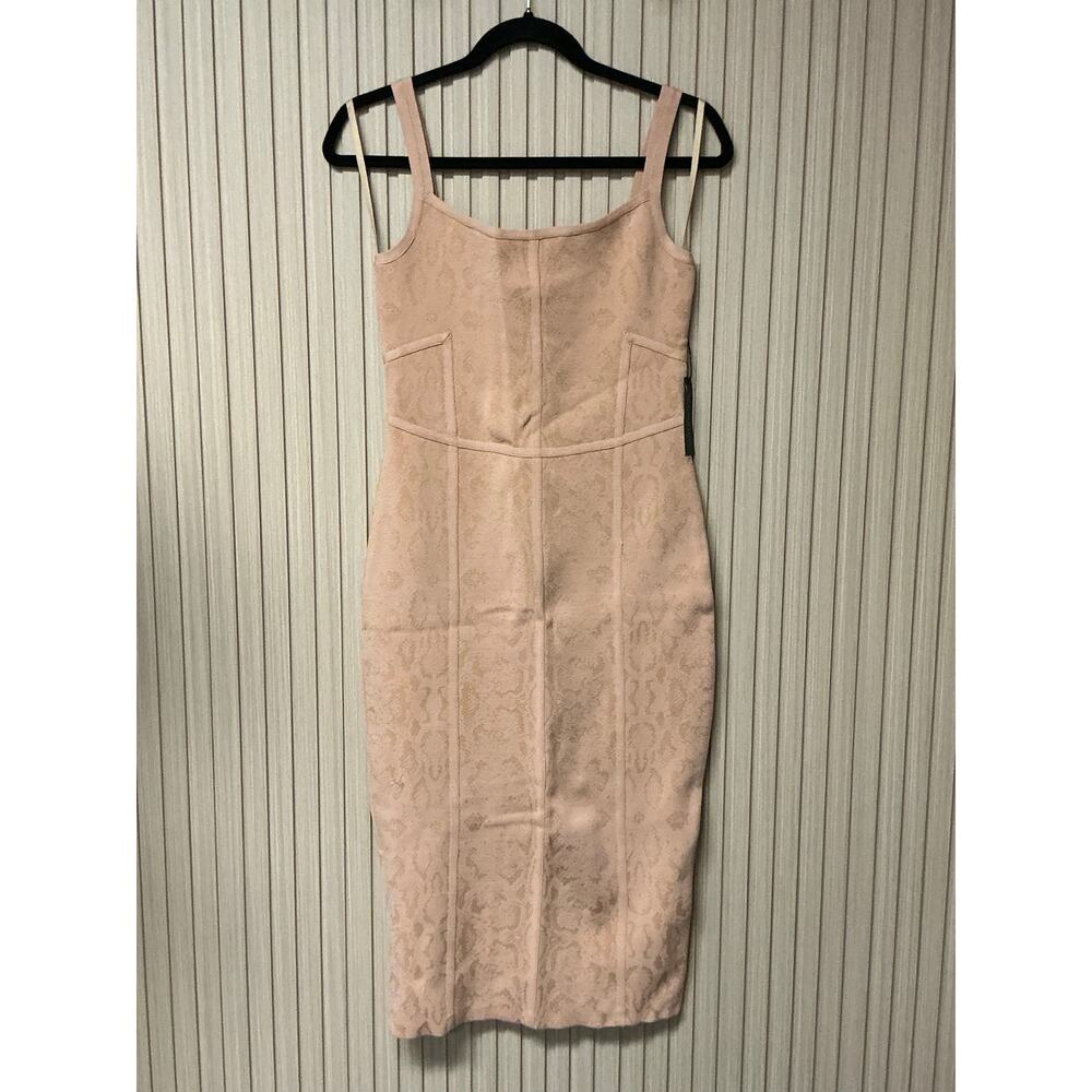 Mariam Anna Barska Snake-Embossed Midi Bodycon Dress “MAB30” Nude Camel Size L